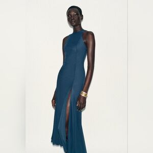 NWT SIZE MED GODET TULLE LONG DRESS MIDNIGHT BLUE ZARA 5039/830/490